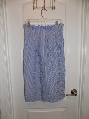 J.CREW Blue & White Striped Poplin Paperbag Waist Midi Skirt Sz 6 Preppy